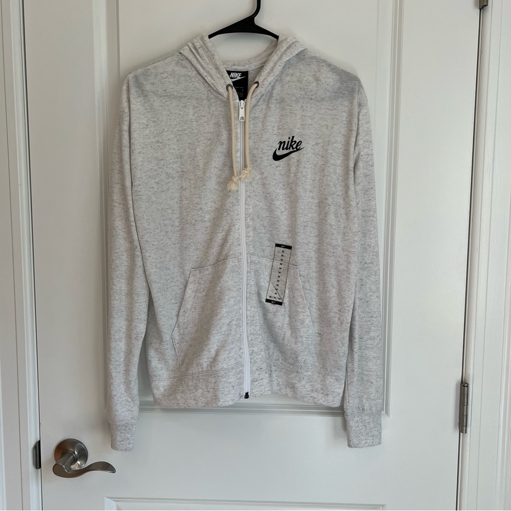 NWT Nike Heathered White Zip Up Sweatshirt Hoodie Women’s Size M Lightweight